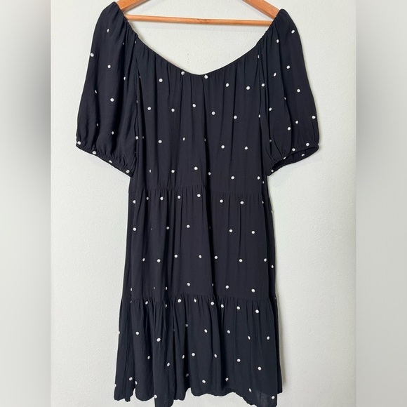 LOFT Puff Sleeve Embroidered Polka Dot Tiered Swing Dress Size Medium - Picture 5 of 10